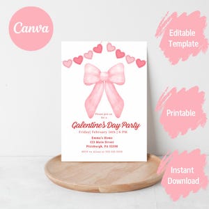 Bow Galentine's Day Einladung, Girls Night Party Einladung Vorlage, handgezeichnete Bow Galentine's Invite Bearbeitbare Valentinstagsparty