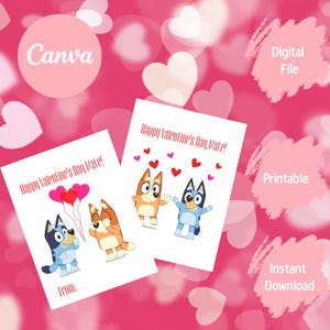 Tarjetas de San Valentín para perros, tarjetas de San Valentín para niños, tarjetas de San Valentín para la clase, tarjetas de San Valentín/plantillas digitales de San Valentín, San Valentín con perro azul