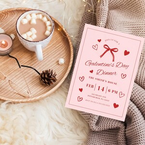 Bow Galentine&#39;s Day Invitation, Girls Night Party Invitation Template, Hand Drawn Bow Galentine&#39;s Invite Editable Valentine&#39;s Day Party