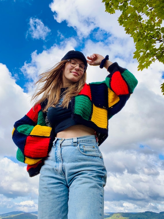 Patchwork Jacke Bunte Wolljacken Patchwork Jacke, Gehäkelte Jacke