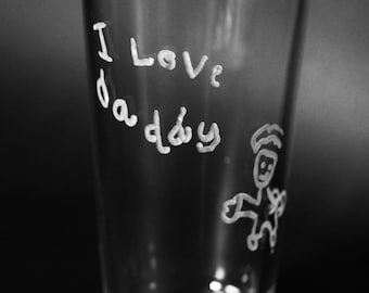 Pint Glass with your Child's Drawing Personalised Engraved with Kids Artwork, Dad, Granddad, Uncle gift. Parent present