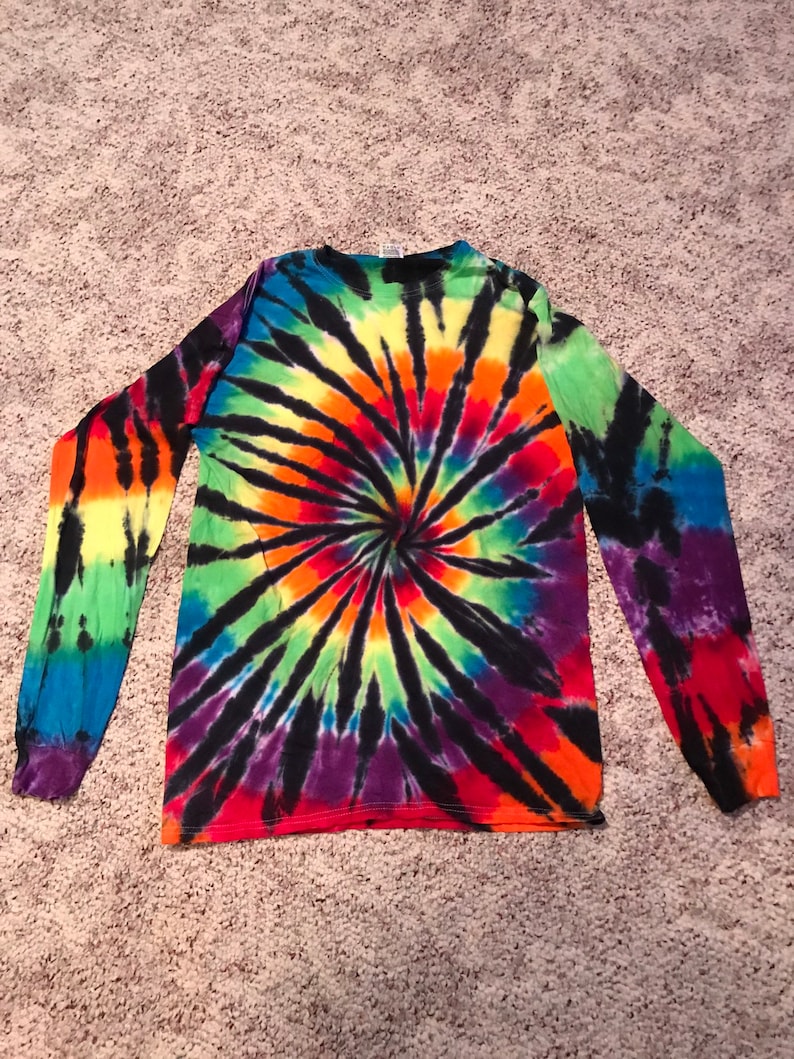 Tie-Dye Long Sleeve T-Shirt - 100% Cotton, 5.4 Oz., Minty Rainbow, Medium
