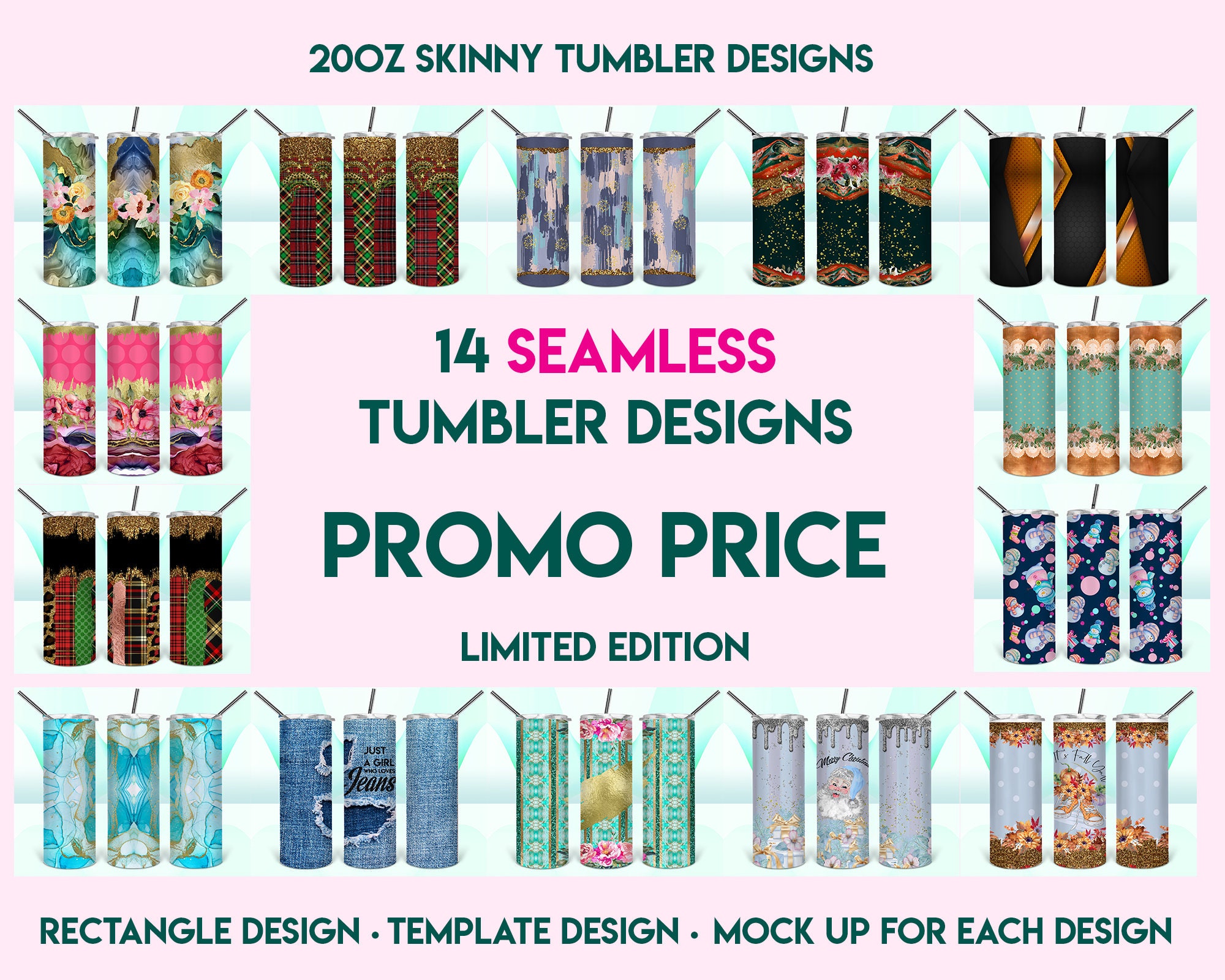 Tumbler Designs 14 SEAMLESS Tumbler Digital Designs Tumbler Etsy