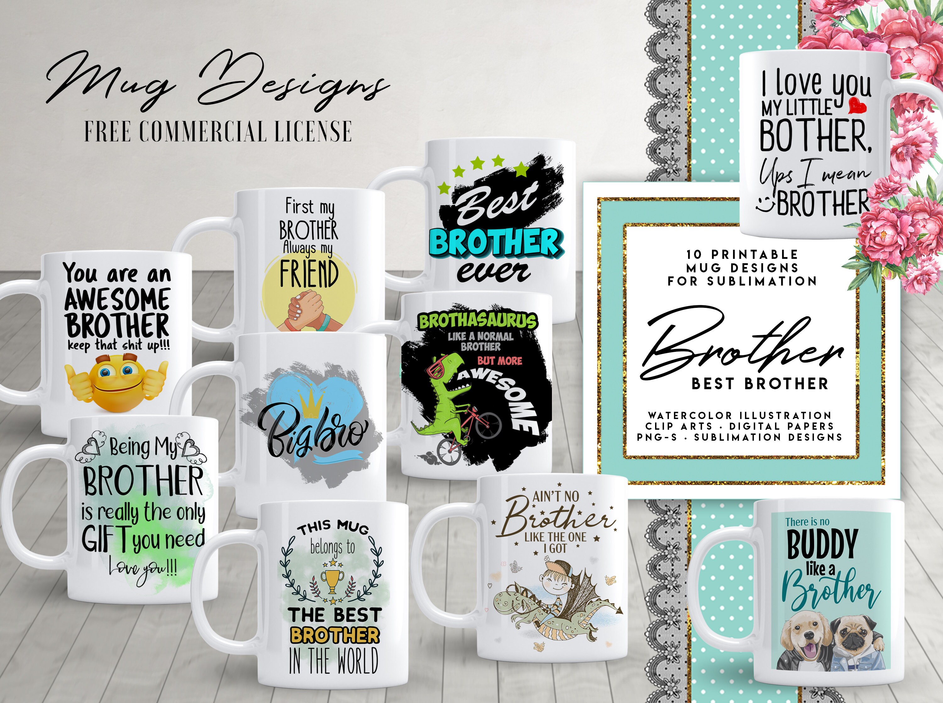 10 Brother Mug Template Designs for Sublimation Printing Etsy UK