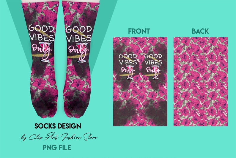 Download Socks Sublimation Design GOOD VIBES ONLY socks design template | Etsy