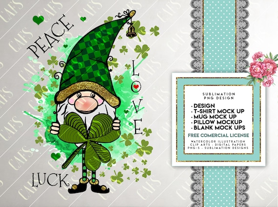 Download St Patricks Day Gnome Peace Love Luck Sublimation Digital Etsy