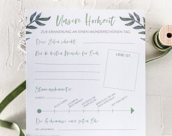 Gästebuch Karten Hochzeit - Kreative DIY-Idee /  Fragekarten zum Ausfüllen A5, Greenery Hochzeit, Gästebuch, Watercolour Blumen