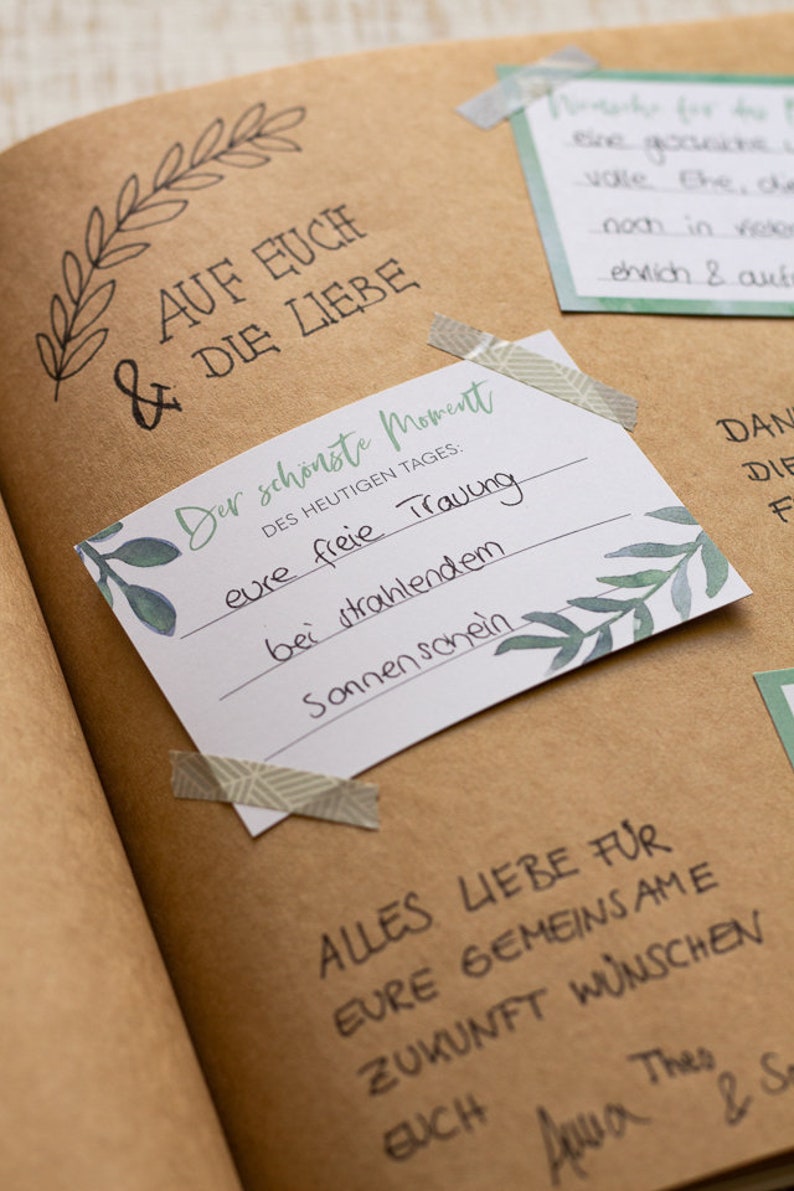 Kreatives DIY Gästebuch / Greenery Hochzeit, Gästebuch, Fragekarten zum Ausfüllen, Watercolor Blumen, Bild 9