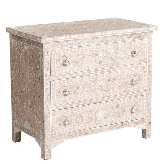 Mother Of Pearl Chest Of 3 Drawers Floral Design In Blush Pink Etsy