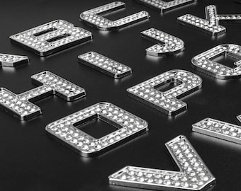 Crystal Diamond 3D Metal Chrome Self Adhesive Car Emblem Letters & Numbers Badge