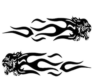 2Pcs Tiger Flame Totem Car Motorcycle Creative Decals Stickers Reflective BLACK