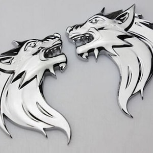 Pair 3D Quality Metal Wolf Head Badge Decals Emblem CAR Motorcycle Stickers