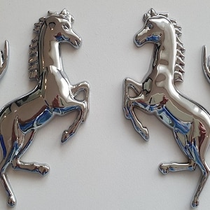 A Pair Quality 3D Metal Running Horse Car Emblem Sticker Decal Silver