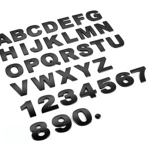 Letras e números autoadesivos de metal cromado de qualidade 3D, crachá de sinais - preto fosco