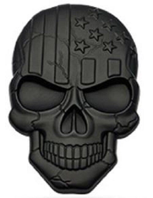 2-Pack 3D Black Metal Skull Car Emblem Badge - Evil Bone Decal Sticker