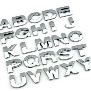 NEUE 3D Qualität Metall Chrom Selbstklebende Buchstaben & Zahlen Schilder Emblem Abzeichen - Silber