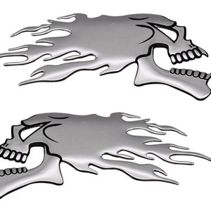 Pair Silver fire 3D Ghost Skull Head Auto Motorcycle Car Sticker Emblem