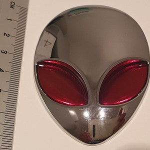 3D Quality Metal Alienware Alien Head Car UFO Decals Sticker Emblem - Silver Red Eye
