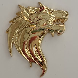 Right face 3D Quality Metal Wolf Head Badge Decals CAR Stickers - Gold Color.