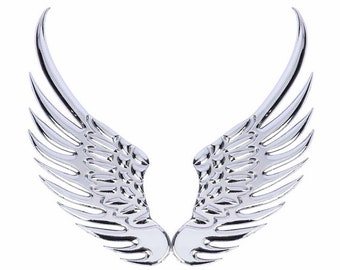 A pair of Angel Wings Quality 3D Metal Alloy car stickers Emblem Badge - Silver