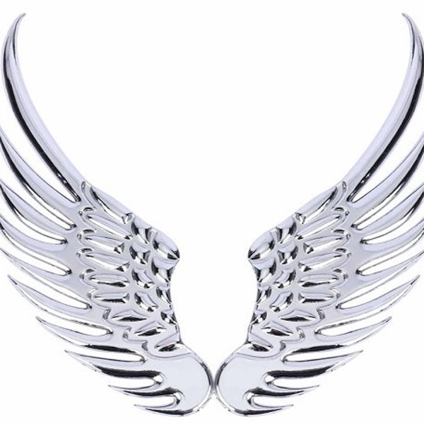 A pair of Angel Wings Quality 3D Metal Alloy car stickers Emblem Badge - Silver