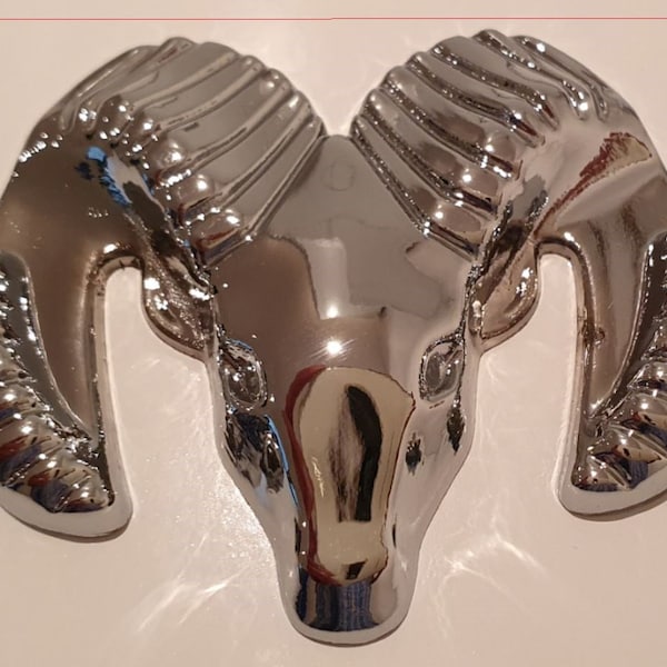 3D Quality Metal Goat Sheep Horn Head Car Styling Sticker Badge - Silver