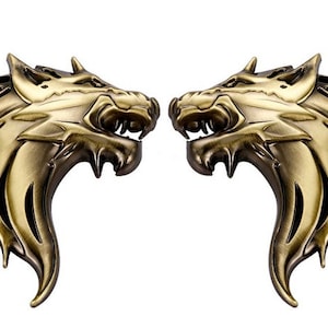 Pair 3D Quality Metal Wolf Head Badge Decals CAR Motorcycle Stickers - Bronze
