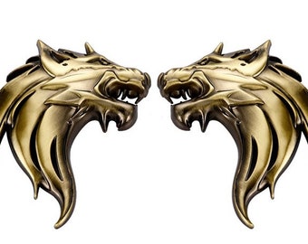 Pair 3D Quality Metal Wolf Head Badge Decals CAR Motorcycle Stickers - Bronze