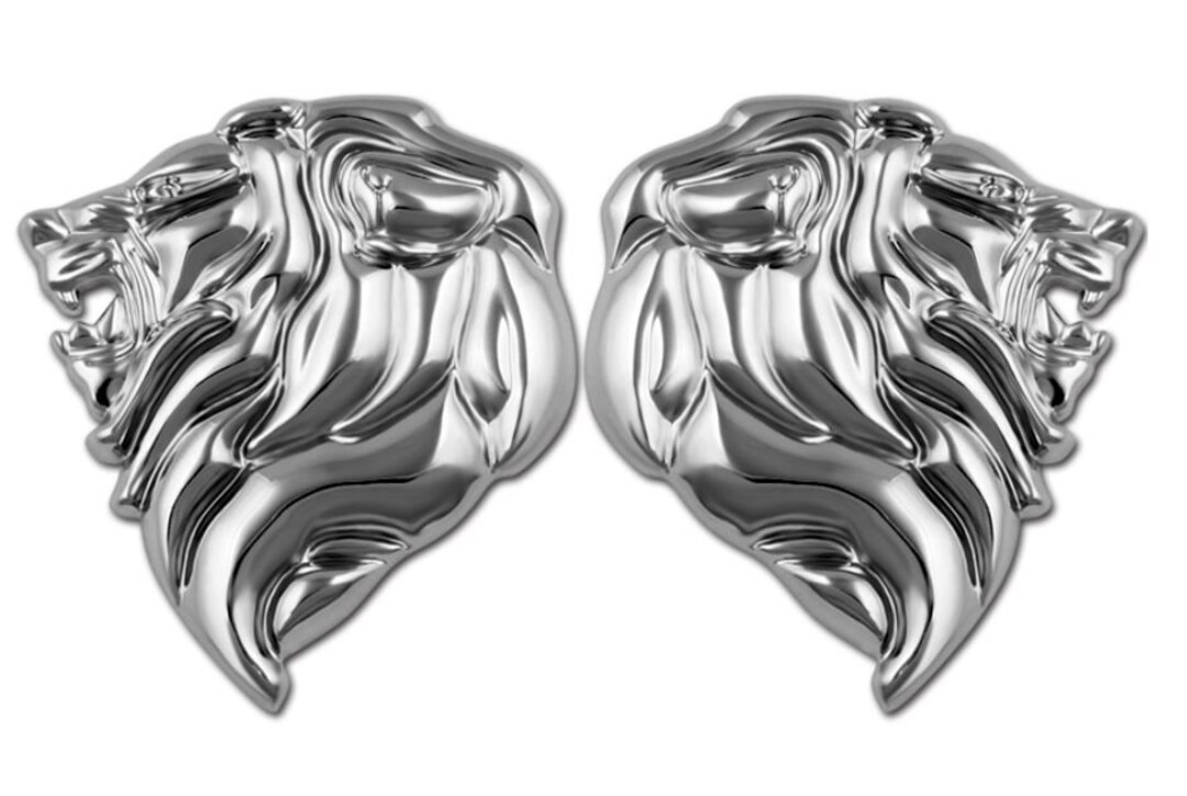 Pair Quality Metal Chrome 3D Lion Head Car Sticker Reflective Decal