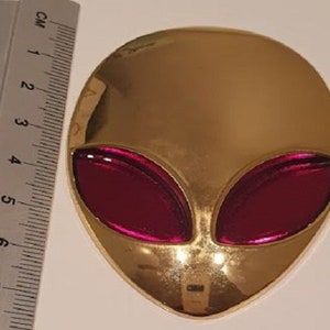 3D Metal Quality Alienware Alien Head Car UFO Decals Sticker Emblem - Gold Red Eye