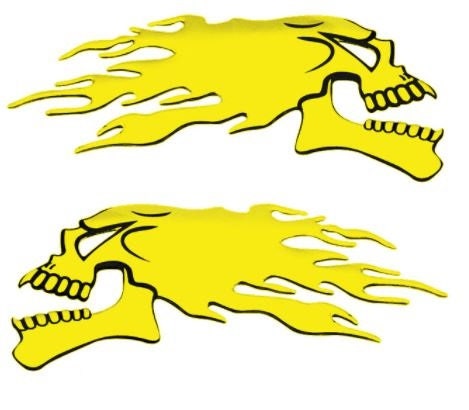 Pair Gold colour fire 3D Ghost Skull Head Auto Motorcycle Car Sticker Emblem