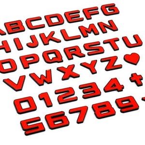 Emblema de carro autoadesivo de metal vermelho 3D, letras criativas e números, emblema