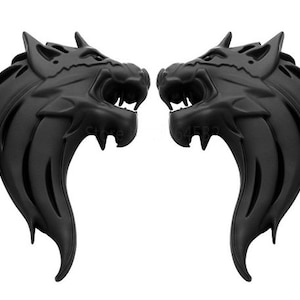 Pair 3D Quality Metal Wolf Head Badge Decals CAR Motorcycle Stickers - Black