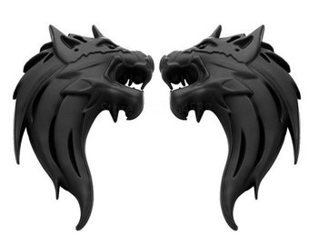 Pair 3D Quality Metal Wolf Head Badge Decals CAR Motorcycle Stickers - Black