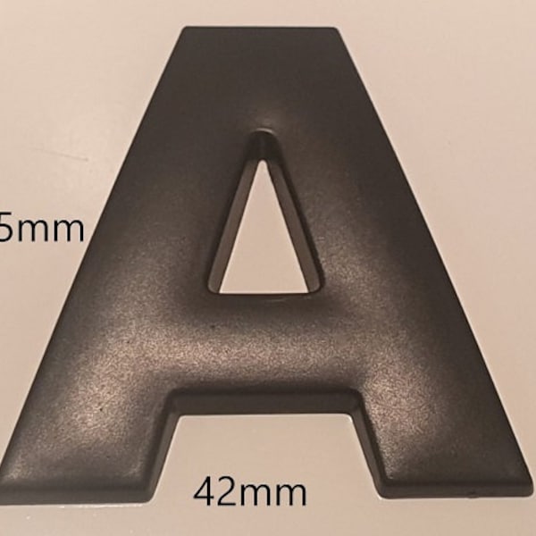 45mm High 3D Quality Metal Self Adhesive Alphabet Letters and Numbers Signs Emblem Badge- Matt Black