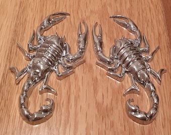 Pair 3D Quality Metal Scorpion logo Emblem Chrome Car Motorcycle Badge - SILVER