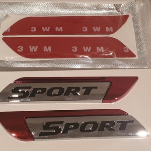 Pair Quality 3D METAL SPORT Logo Car Sticker Rear Trunk Emblem Badge Decal - RED