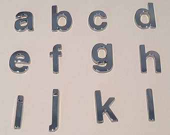 3D Quality Metal Chrome Self Adhesive Lower Case Letters Signs Badge - Silver