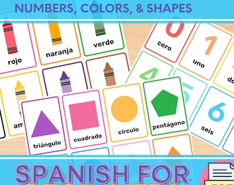 Spanish Flashcards for Kids – Numbers, Colors & Shapes | Bilingual Learning Printables | PDF Download