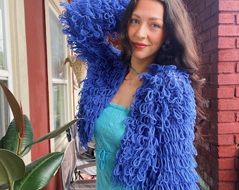 Crochet Fringe Cardigan: Bright Denim Blue, Boho Festival Style