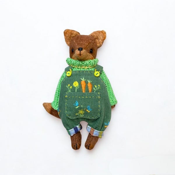One of a Kind Artist Teddy Bear – Handmade Collectible Bear with Vintage-Style Clothing – Heirloom Gift