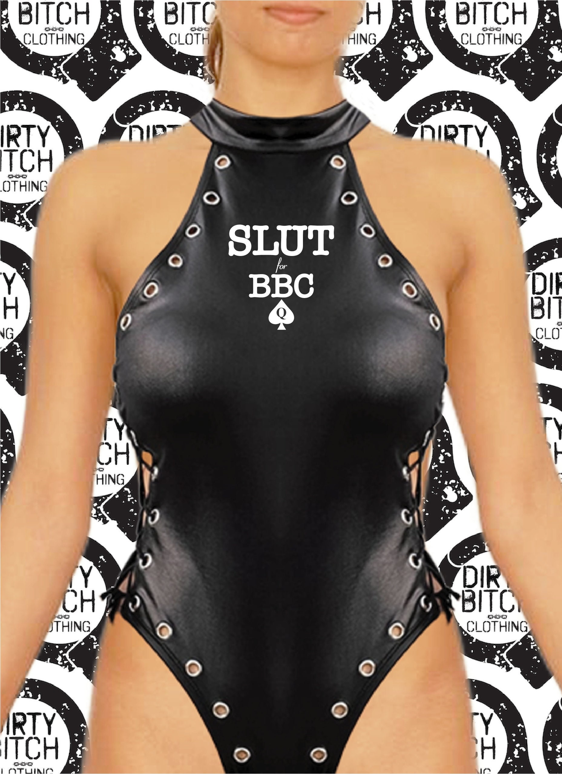 Slet voor BBC-logo bodysuit lederlook bbc volwassen