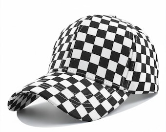 Black and white checkered baseball cap