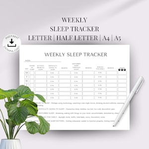 Weekly Sleep Tracker Printable PDF, Sleep Log Planner Insert, Sleep Tracking, Sleep Journal, Health Care Log, Instant Download