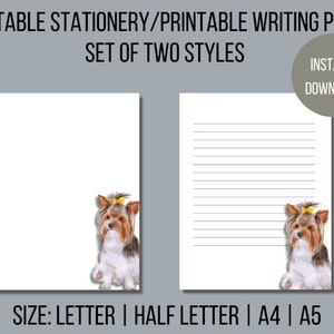 Yorkshire Terrier Printable Letter Writing Paper,  Yorkie Journal Paper, Instant Download, A4, A5, US Letter, Lined and Unlined