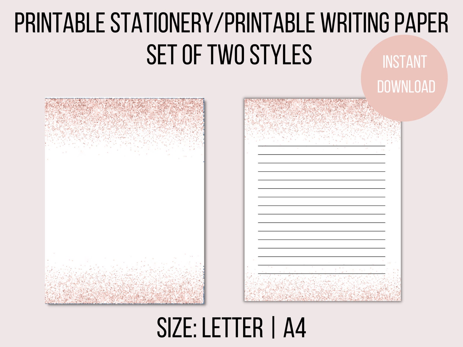 Rose Gold Glitter Effect Printable Letter Writing Paper, Gold Glitter ...