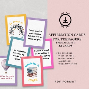 Druckbare positive Affirmationskarten für Jugendliche, Teenager-Kindheitskarten, tägliches Affirmationskartenpaket, Positivitätskarten, Motivationskarten,