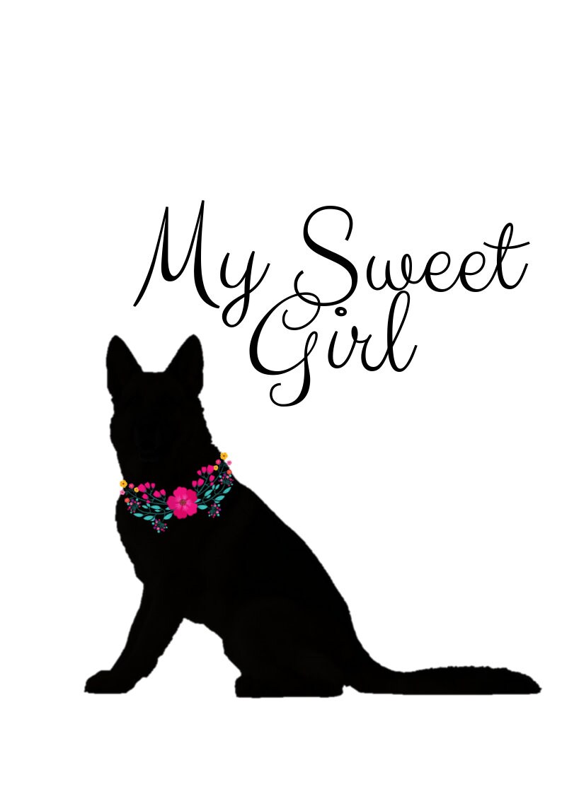 Alsatian Girl Picture Print with FlowerFloral Collar Wall or Frame Art Printable download Dog lover animal decor