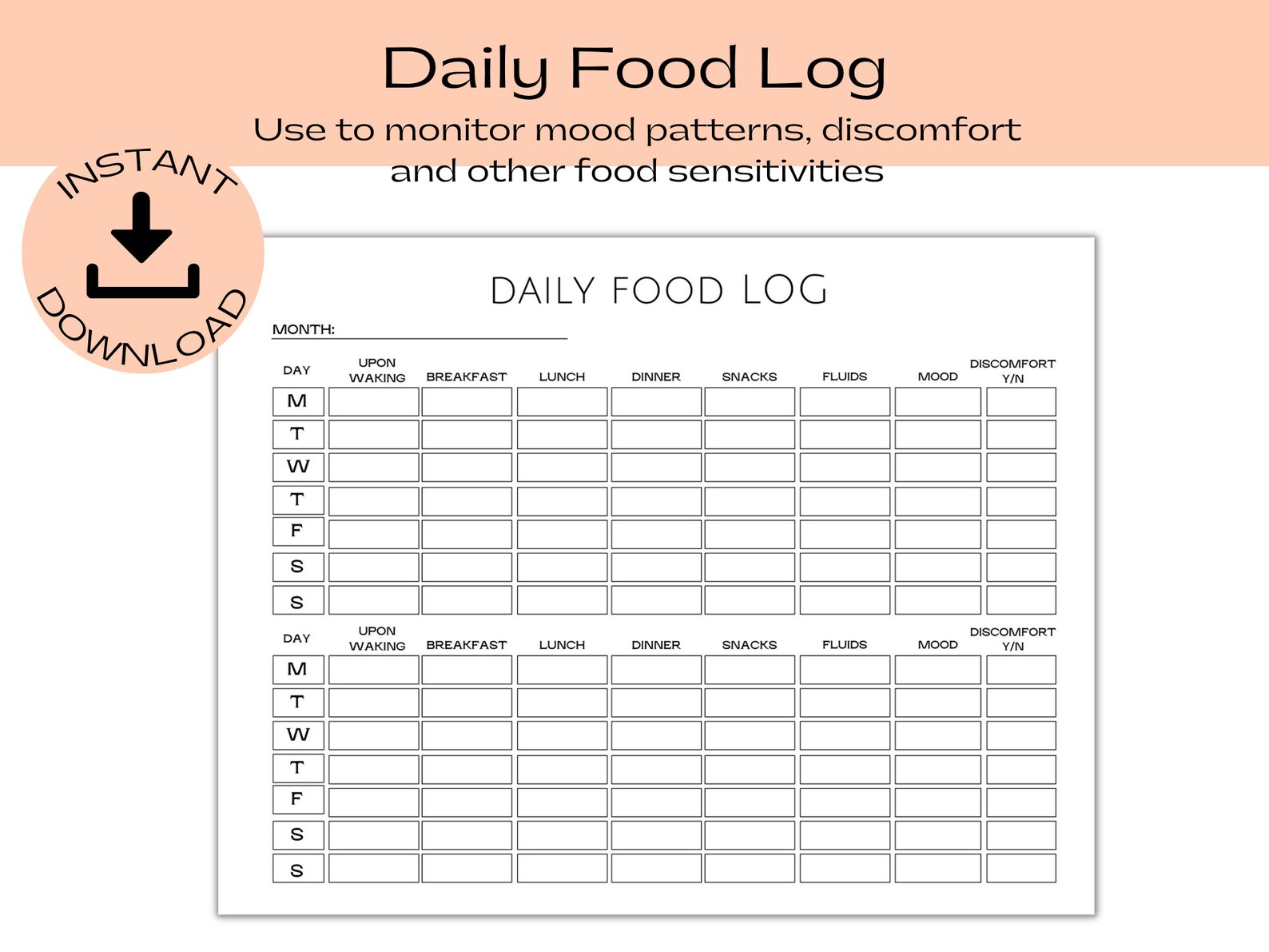 Food Journal Printable Food Diary Daily Food Journal Meal Tracker Etsy