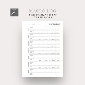 Makro Tracker, minimalistisches Makro Tracker, Mahlzeitenplaner, Makro Zählung, Sofort Download